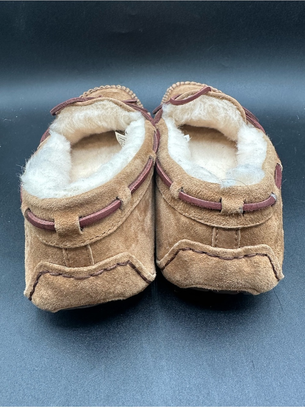UGG Dakota Chestnut Suede Fur Slippers Womens Size 8 Moccasins - Picture 4 of 7